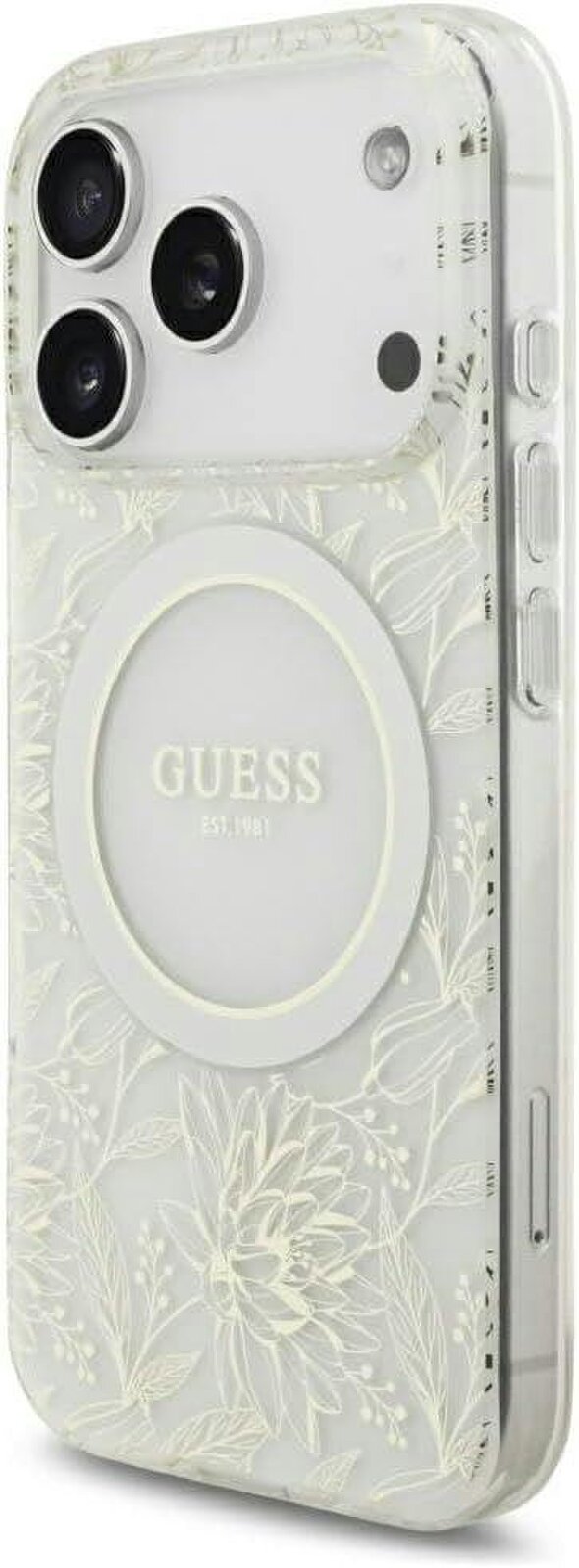 Guess IML Flowers Electro Pearl Strap MagSafe Case for iPhone 17/18 Pro 6.3" White - GUHMP18LHCPOFPH