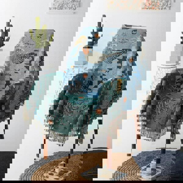 Anyhouz Anycozy Throw Blanket Blue Faux Cashmere Sofa Cover Mermaid Pattern Tassel Soft Picnic Camping Mat 180*230cm