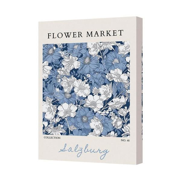 Benjamin Tate Design Flower Market Canvas Print Blue Floral Wall Art Gallery Wrapped UK Handmade