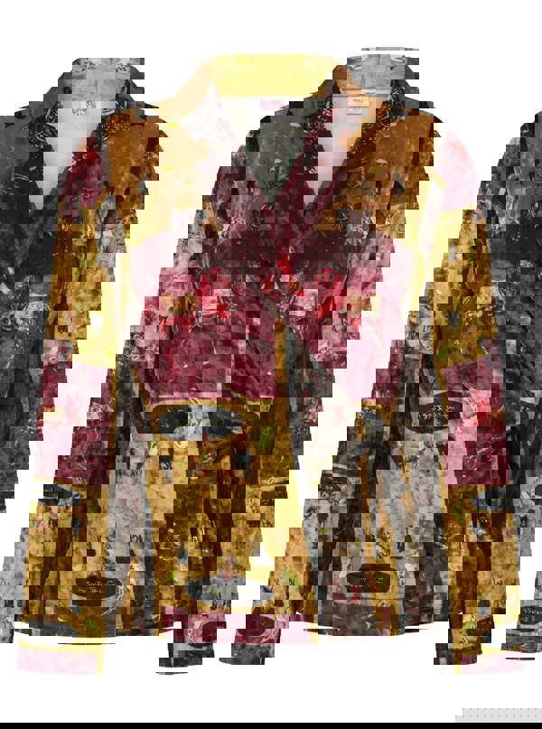 Emre Tamer-London Velvet Hand Painted Wrap Blazer Horses Print