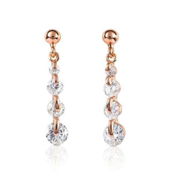 namana Rose Gold Dainty Drop Earrings For Women with 4 Sparkling Cubic Zirconia Stones