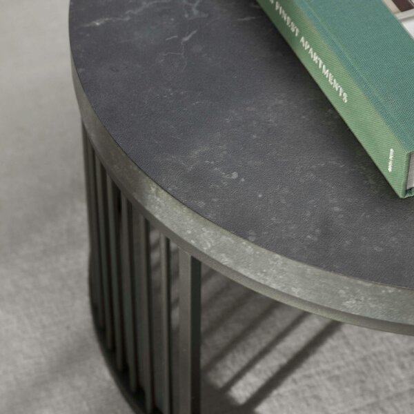 Wyld Haus Dublin Black Marble Effect Round Coffee Table with Black Steel Base