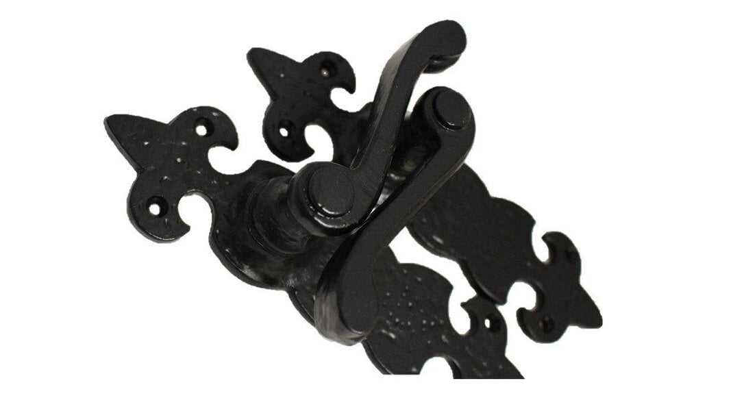 EDH Door Hardware Black Cast Iron Fleur-de-Lys Lever Door Handles Antique Latch Handles+Latch Sets