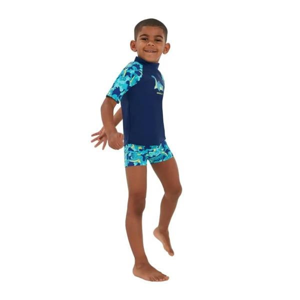 Speedo Tots Boys printed sun protection set in blue green camo with UPF 50+