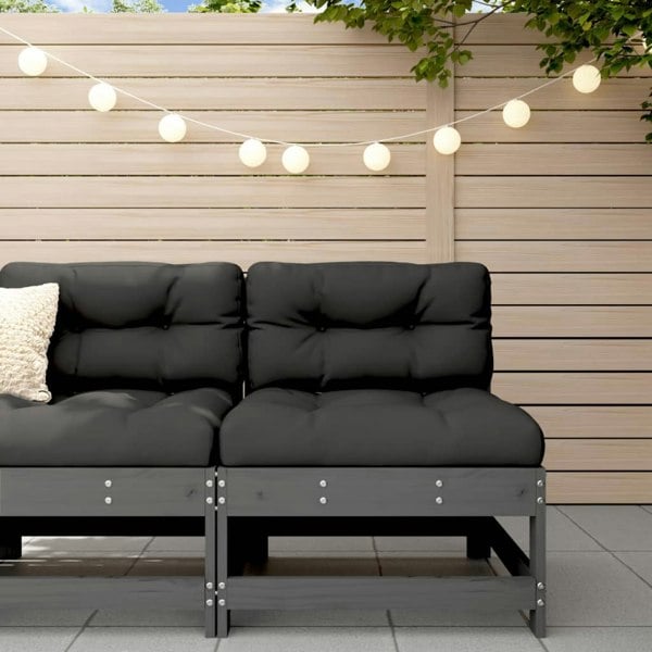 Berkfield Middle Sofa with Cushions Grey Solid Wood Pine