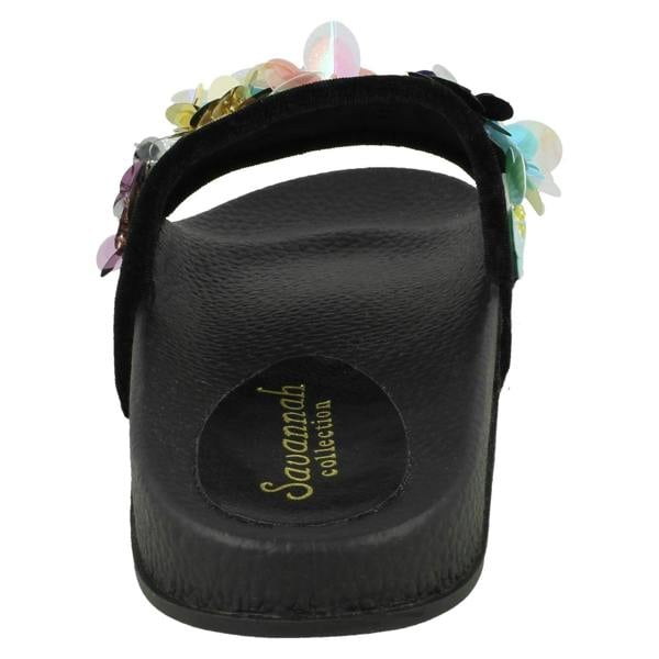 Savannah Ladies Savannah Sequin Flower Slider Mules