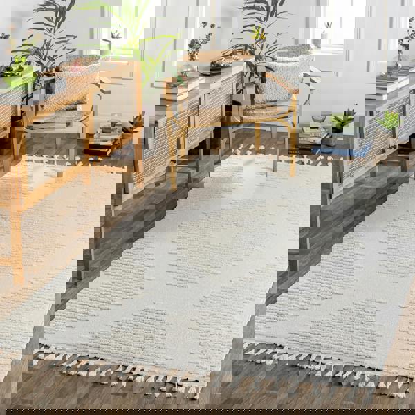 Livabliss Nora-Global Grey Ivory High Pile Fringe Rug