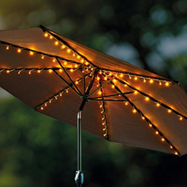 Garden Greatness Solar Warm White LED Parasol String Lights