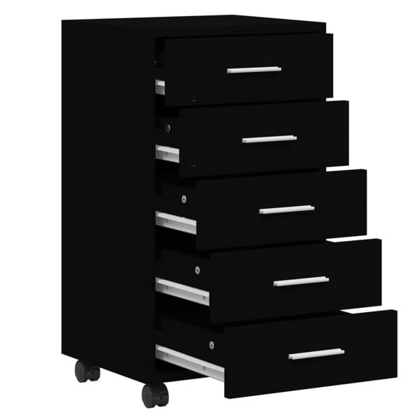 Berkfield Drawer Cabinet with Castors Black Engineered Wood