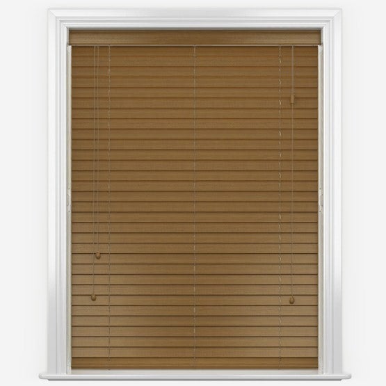 NewEdgeBlinds 100cm Truffle Faux Wood Fine Grain Venetian Blinds with Strings