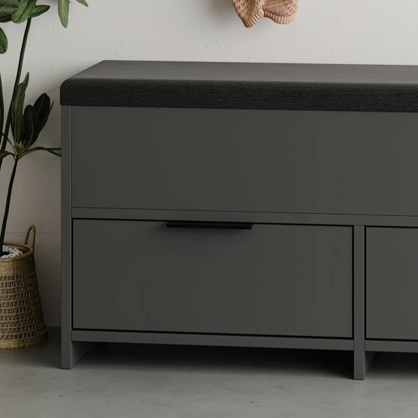 Decortie Modern Cove Shoe Storage with Fabric Bench 2-Tier Cabinet Hallway Entryway Storage 106x34x50cm