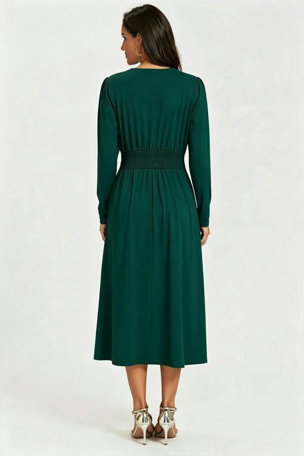 FS Collection Jersey Long Sleeve Midi Dress In ForestGreen