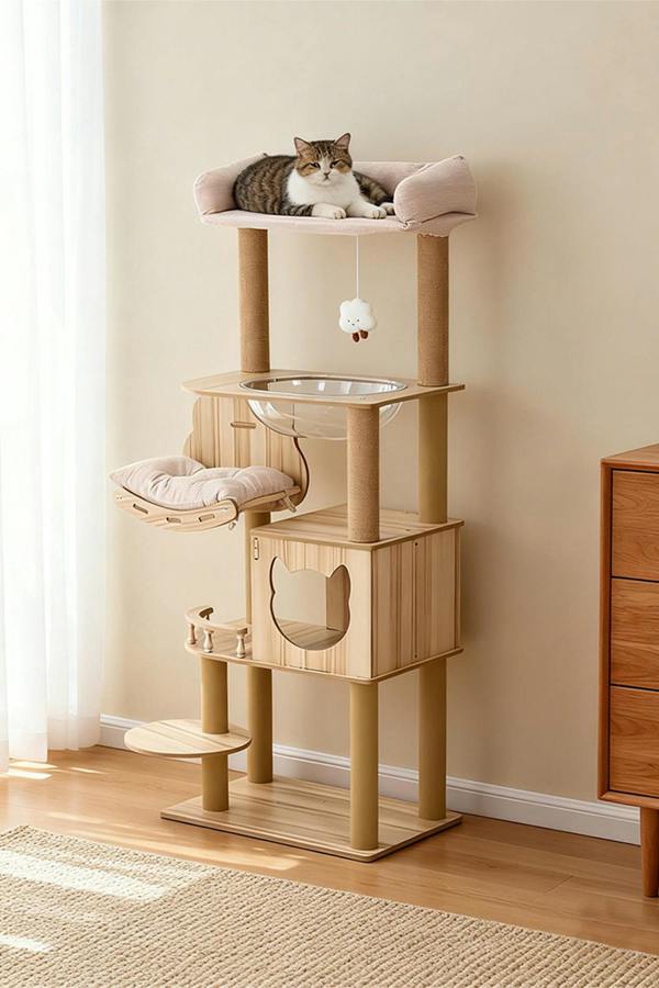 Living and Home Multi-Tier Cat Tree with Scratching Posts and Soft Corduroy Perches