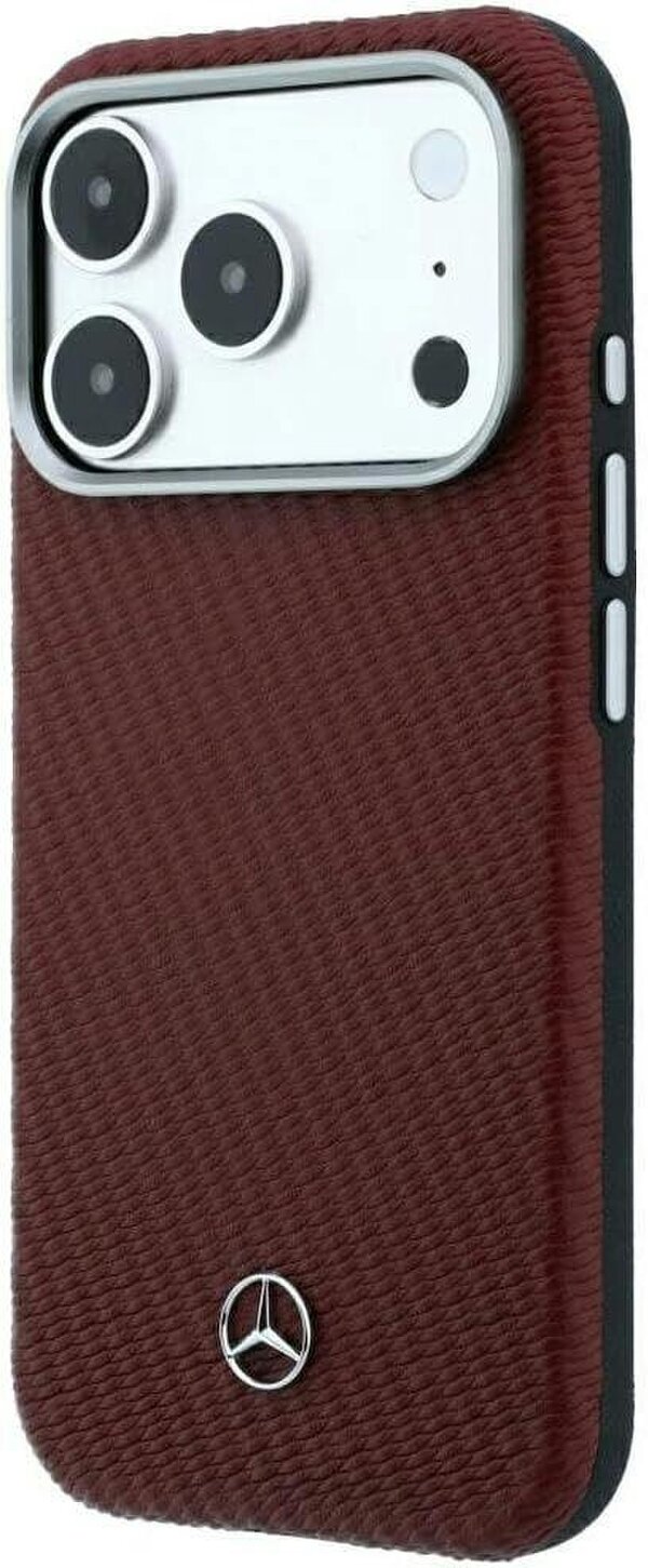 Mercedes Leather Semi Wrap Wood Effect Case with MagSafe for iPhone 17/18 Pro 6.3" Burgundy - MEHMP18L25PFWWPR