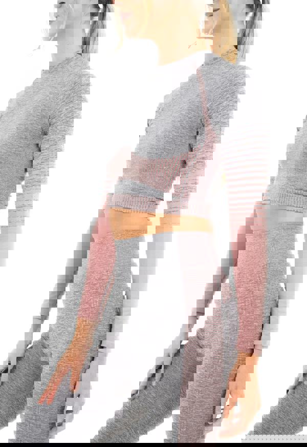 Smart Living Women's Gradient Stripe Seamless Long Sleeve Crop Top - Grey Marl / Pink