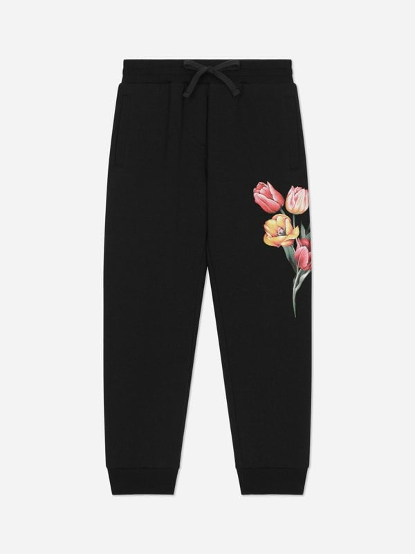 Dolce & Gabbana Kids Dolce & Gabbana Girls Embroidered Tulip Joggers in Navy