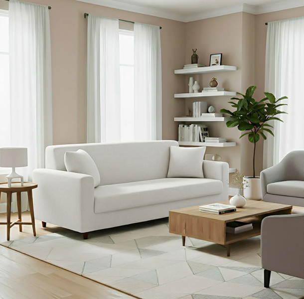 Anyseat 3 Seater Sofa Cover Plain White Style and Protection For Living Room Sofa Chair Elastic Stretchable Slipcover