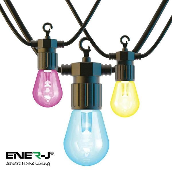 ENER-J WiFi Outdoor LED String Light Kit, 7.6m with 12 Smart Lamps, IP65, RGB & Warm White, APP & Voice Control
