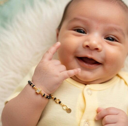 The Colourful Aura Baby Nazaria Black Bead Gold Bracelet | Indian Evil Eye Protection Bracelet