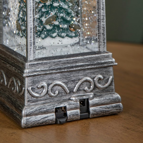 Samuel Alexander 21cm Dual Powered Light up Silver Water Spinner with Robins on Christmas Tree & White LEDs