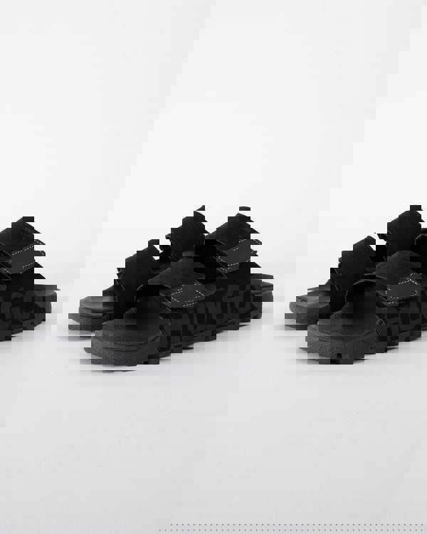 studio shot of HUGO Evander Mens Faux-Suede lides with Logo Detailing in Black