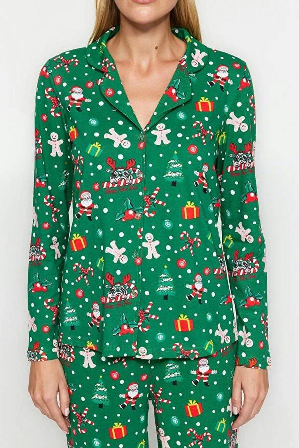 WOVCOR 2-Piece 100% Cotton Christmas Themed Knit Pajama Set