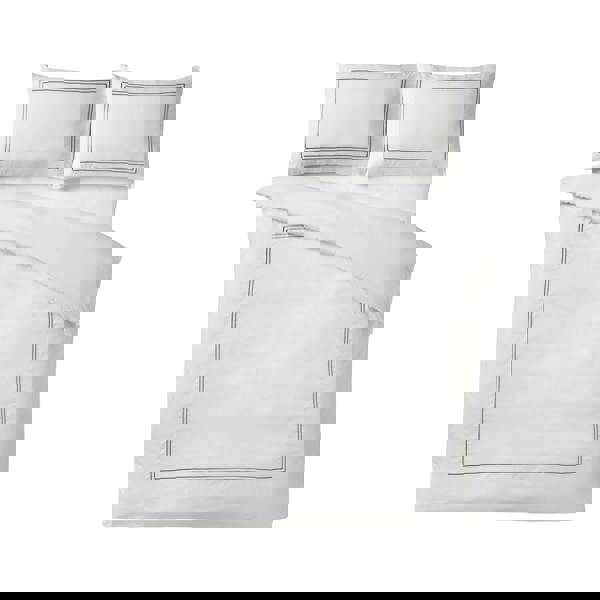 Catherine Lansfield So Soft Mono Satin Stitch Duvet Cover Set White / Silver