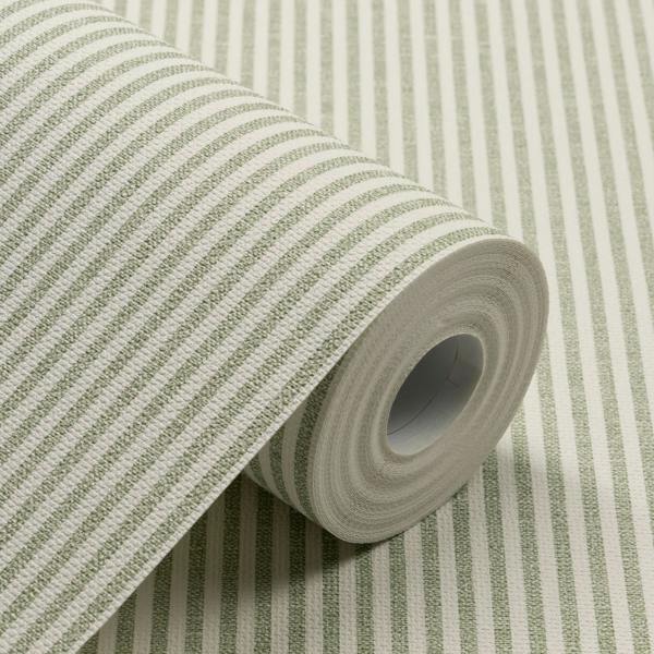 Grandeco Pinstripe Nursery Textured Wallpaper Green