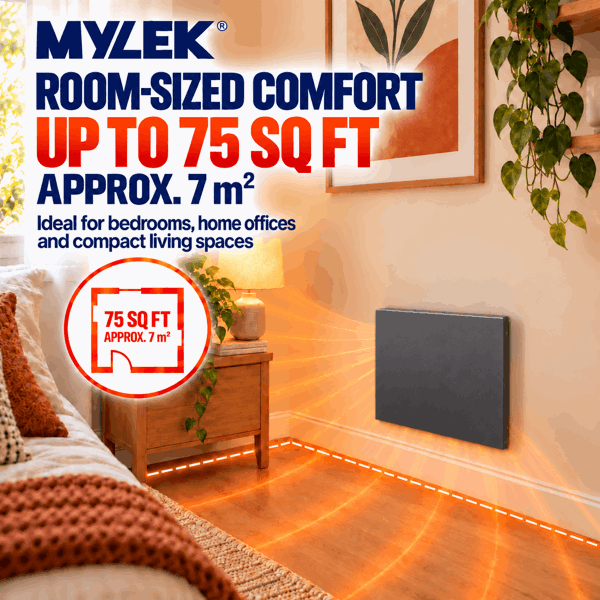 MYLEK Panel Space Heater 500W Eco Smart WiFi App Radiator Electric Slim Low Energy IPX4 rated