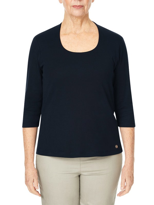 PennyPlain High Back Scoop Neck Top - Navy