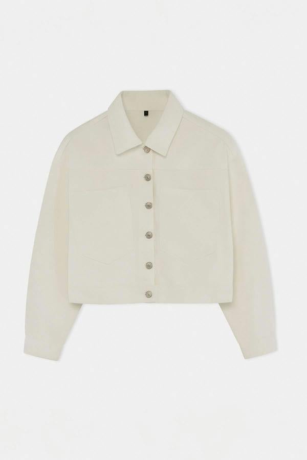 Collared Long Sleeve Crop Denim Jacket