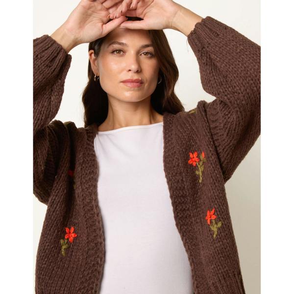 Blue Vanilla Flower Embroidery Detailed Cardigan