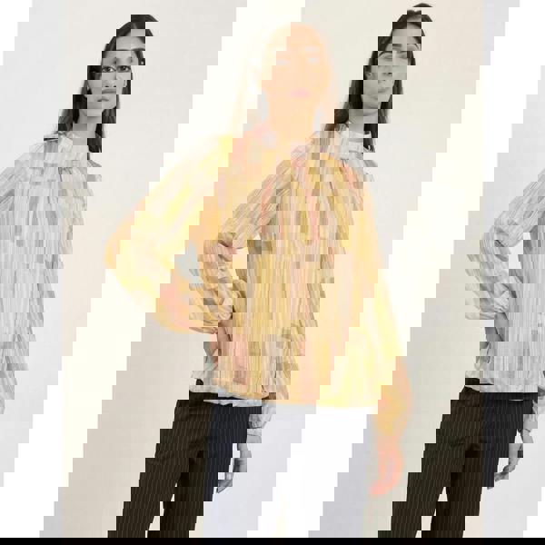 Blue Vanilla Tile Print Puffball Blouse With Metallic Detail