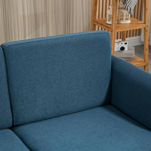 Blue loveseat sofa backrest and seat cushion close-up
