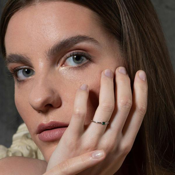 Adjustable Green Ring for Women with a Square Zirconia Stone - namana.london