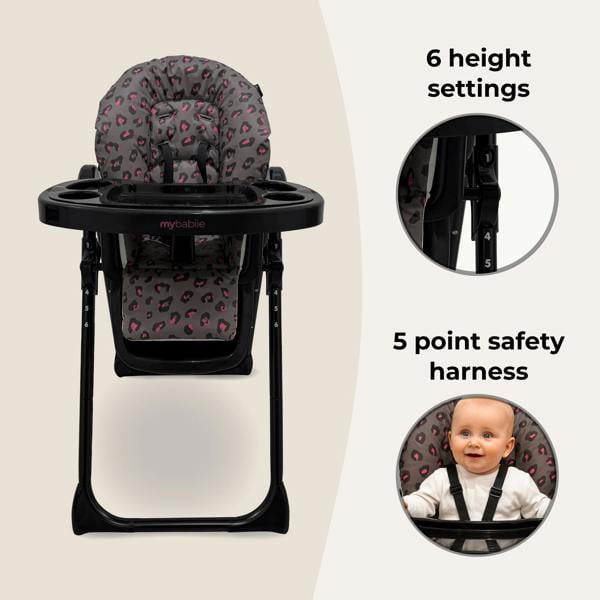 My Babiie MBHC8 Premium Highchair - Hot Pink Leopard
