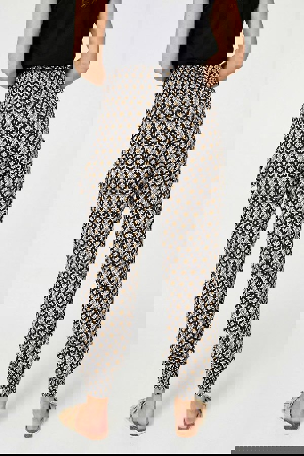 Black | Mosaic Print Shirred Harem Pants