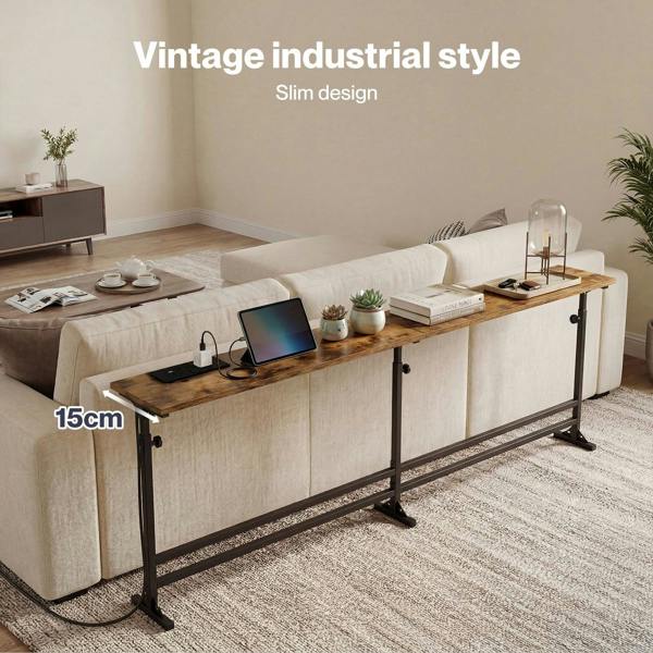 Levede Console Table Narrow Adjustable with Power Outlet for Hallway Brown