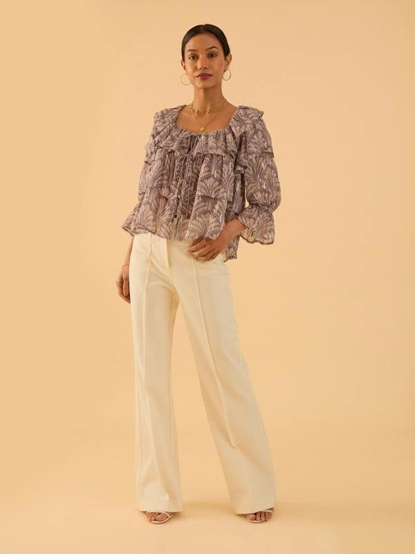 Rose & Nancy Olivia Pink Mink Sparkle Print Ruffle Blouse