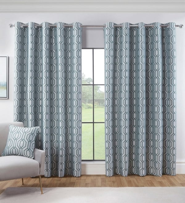 Sundour Dakotta Geometric Eyelet Curtains Ring Top Pair