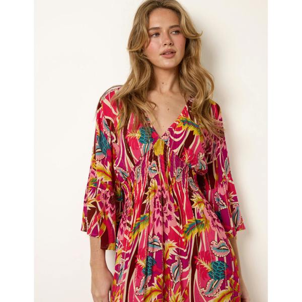 Blue Vanilla Tropical Print V-Neck Maxi Dress
