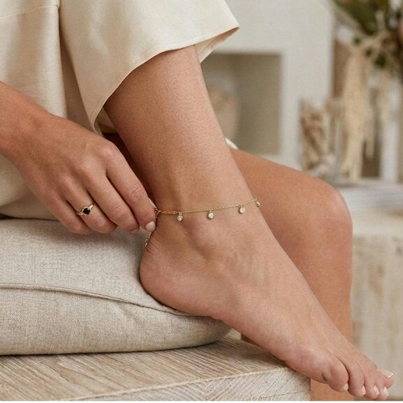 BLOOMTINE Illuminess™ 18K Solid Gold Diamond Anklet | Droplet Anklet