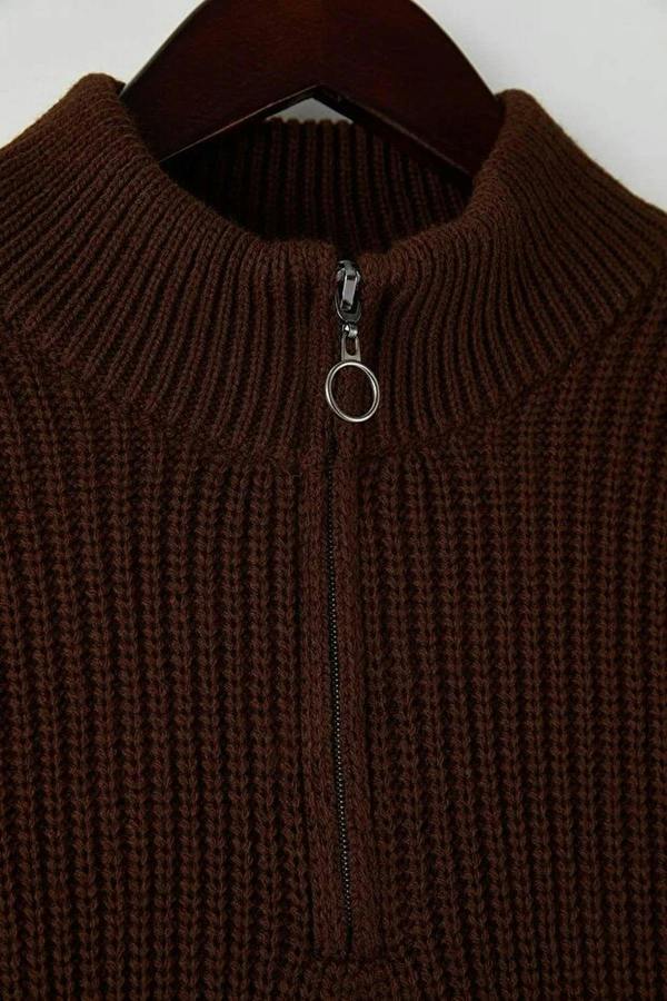 WOVCOR Regular Fit Half Turtleneck Zippered Men's Sweater