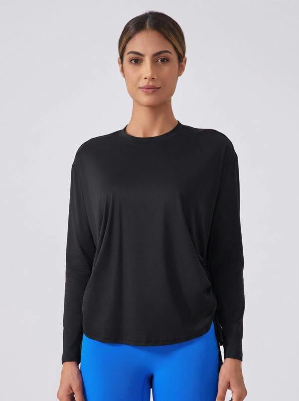 Anniou Side-Drawstring Quick-Dry Pullover - Black