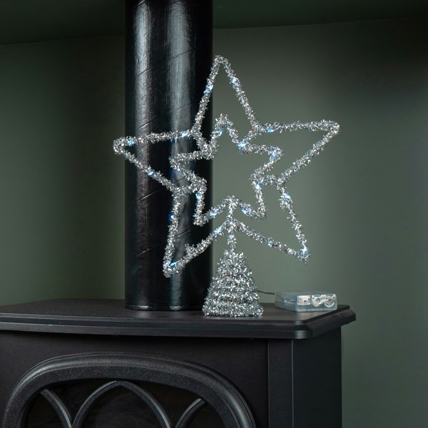 Samuel Alexander 28cm Battery Powered Silver Christmas Star Tree Topper with Blue Multi-Action LEDs