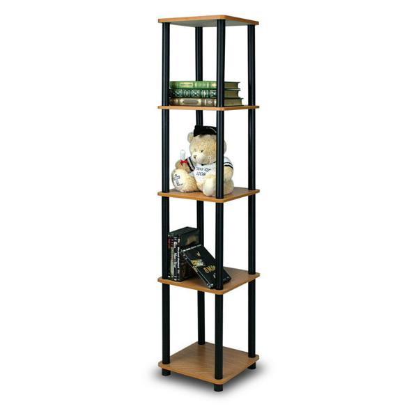 WALPLUS Turn-N-Tube 5-Tier Corner Square Rack Display Shelf, Light Cherry/Black perfect for organized storage and display