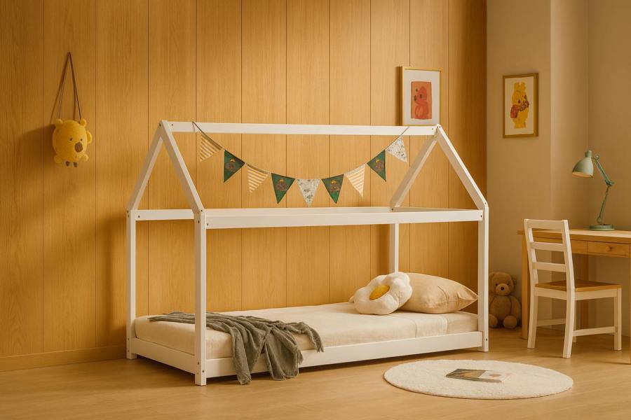 Mission TM Ely Montessori House Bed for Kids, White Solid Pine, 3FT Single
