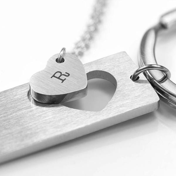 Personalised Love Heart Necklace And Keyring Set - alternative angle