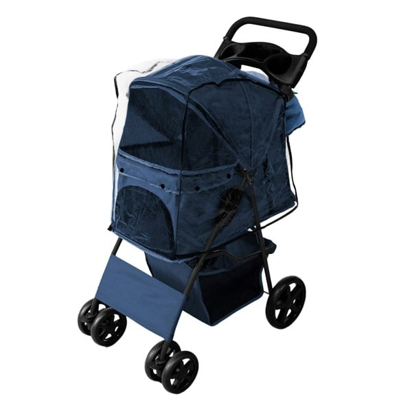 Monstershop Pet Stroller with Rain Cover & Caddy Bag - Navy Blue