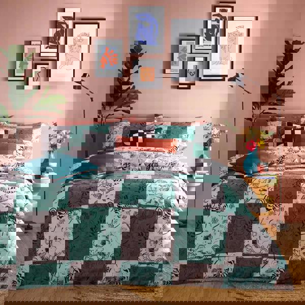 Furn Mythos Reversible Checkerboard Duvet Cover Set - Green/Natural